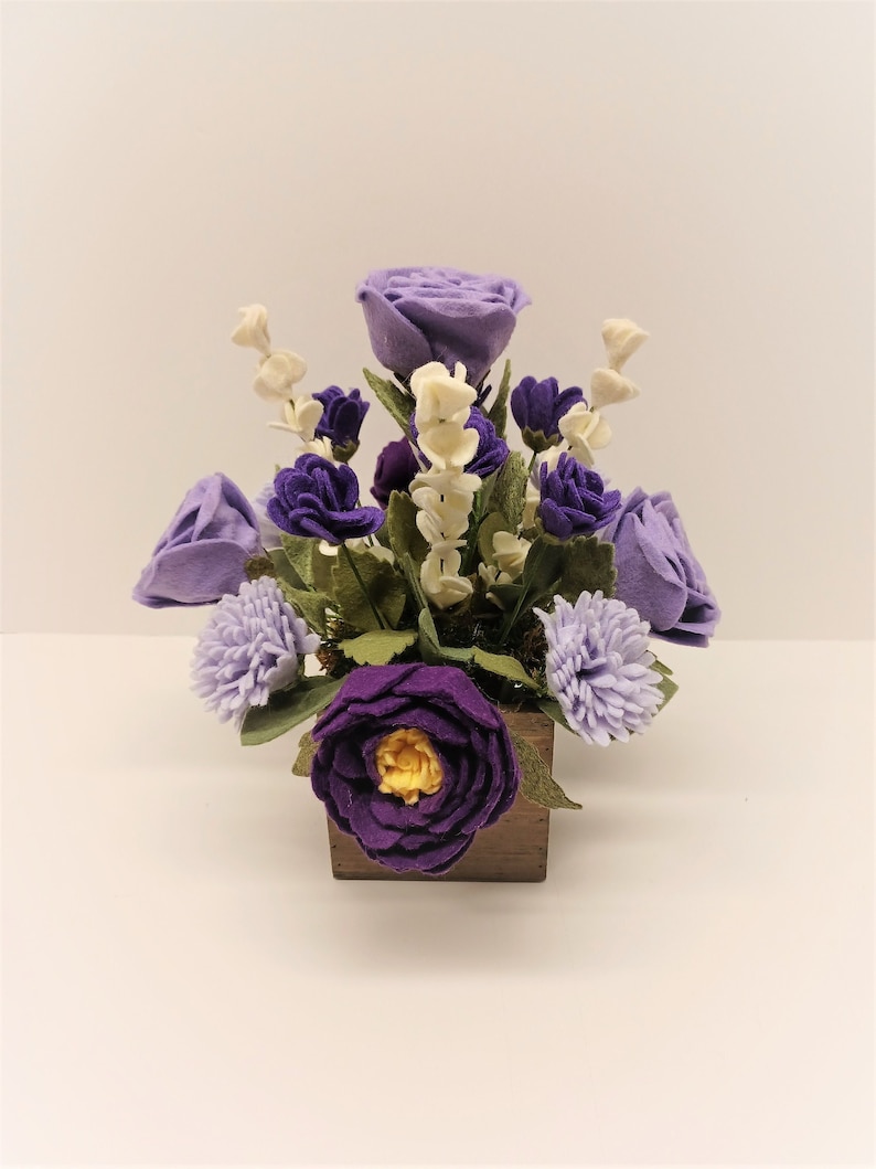 Flower centerpiece, Rustic wood base, Wool blend felt, flower bouquet, nursery decor, wedding centerpiece, everlasting flower image 1