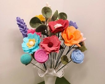 Flower bouquet, Mothers Day gift, felt flowers, Everlasting flowers, #9, assorted colors and size flowers, high quality felt