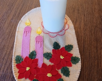 Christmas candlemat, mug rug, coaster, Poinsettias, high quality wool blend felt