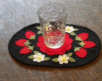 Handmade Strawberry Felt Candle Mat: Wool Blend Coaster