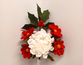 Holiday Chrysanthemum bouquet, wool blend felt flowers, Wildflowers, Holly and berries, Winter flowers, everlasting wool flowers