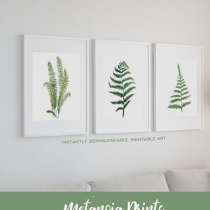 Fern Leaf Watercolor Print Set: Botanical Gallery Wall Art (Digital Download)