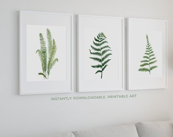 Fern Leaf Watercolor Print Set: Botanical Gallery Wall Art (Digital Download)