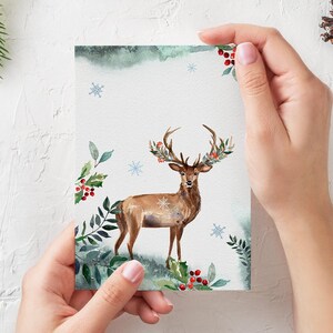 SALE Woodland Deer Printable Holiday Card Instant Download Rustic Farmhouse Christmas Digital Nature Lovers Watercolor Card