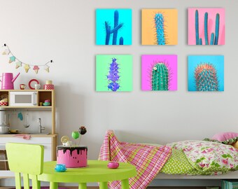 Colorful Cactus Printable Gallery Wall Art Set of 6 Downloadable Prints Digital Download Art Modern Square Gallery Wall