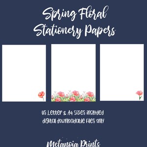 Printable Spring Stationery Papers, Instant Digital Download,  Watercolor Flowers Stationery Set, A4 and US Letter Writing