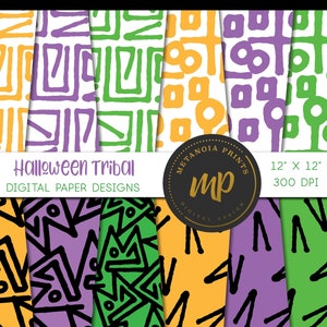 Halloween Tribal Digital Paper Pack Instant Download Paper Digital Scrapbooking Paper Printable Paper Digital Background
