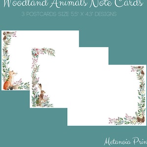 Woodland Animals Note Cards | Instant Digital Download Printable Cards | Rabbit Fox Greenery