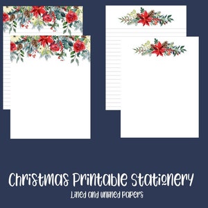 Holiday Floral Printable Stationery | Instant Digital Download | Letter Writing Stationary Set Lined