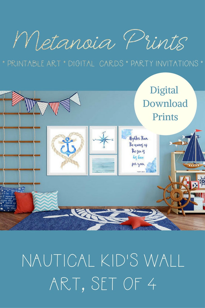 Nautical Nursery Wall Art Prints Instant Digital Download Etsy