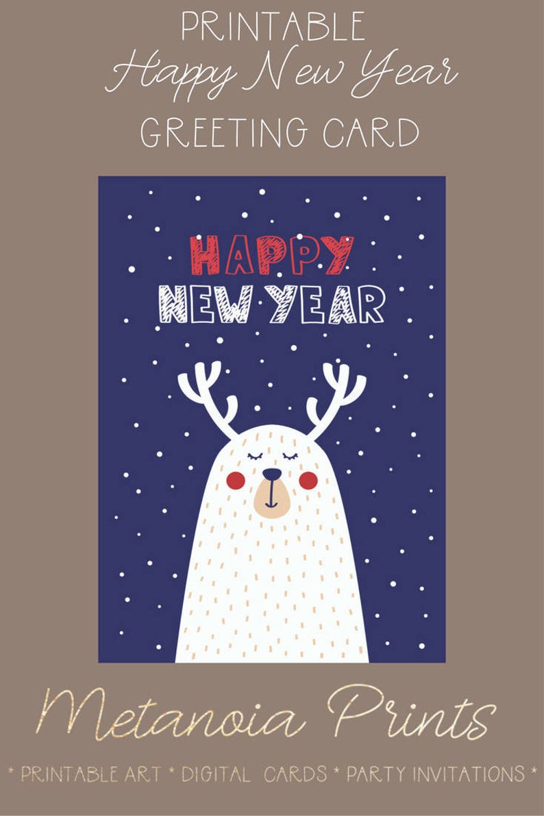 Happy New Year Printable Cards Set of 2 Instant Digital Etsy