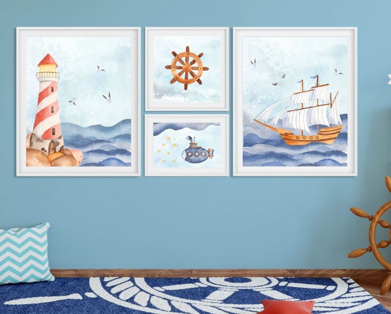 Nautical Nursery Downloadable Art Prints Boys Room Printable | Etsy