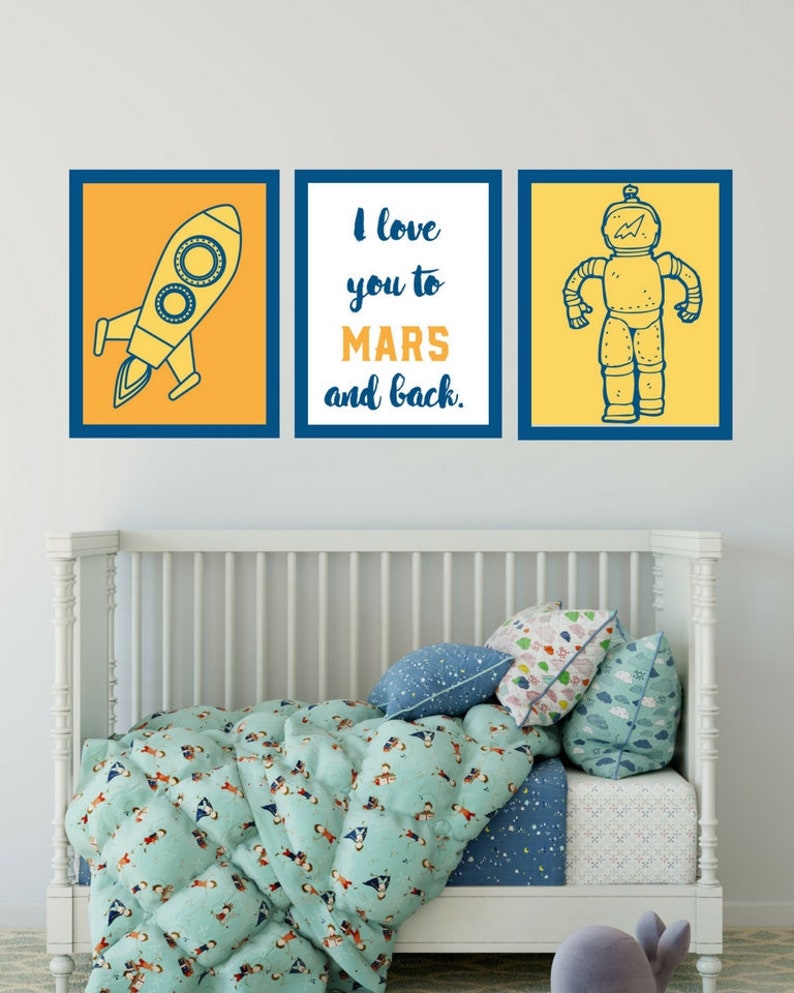 Space Theme Nursery Set of 3 Digital Downloadable Prints Etsy