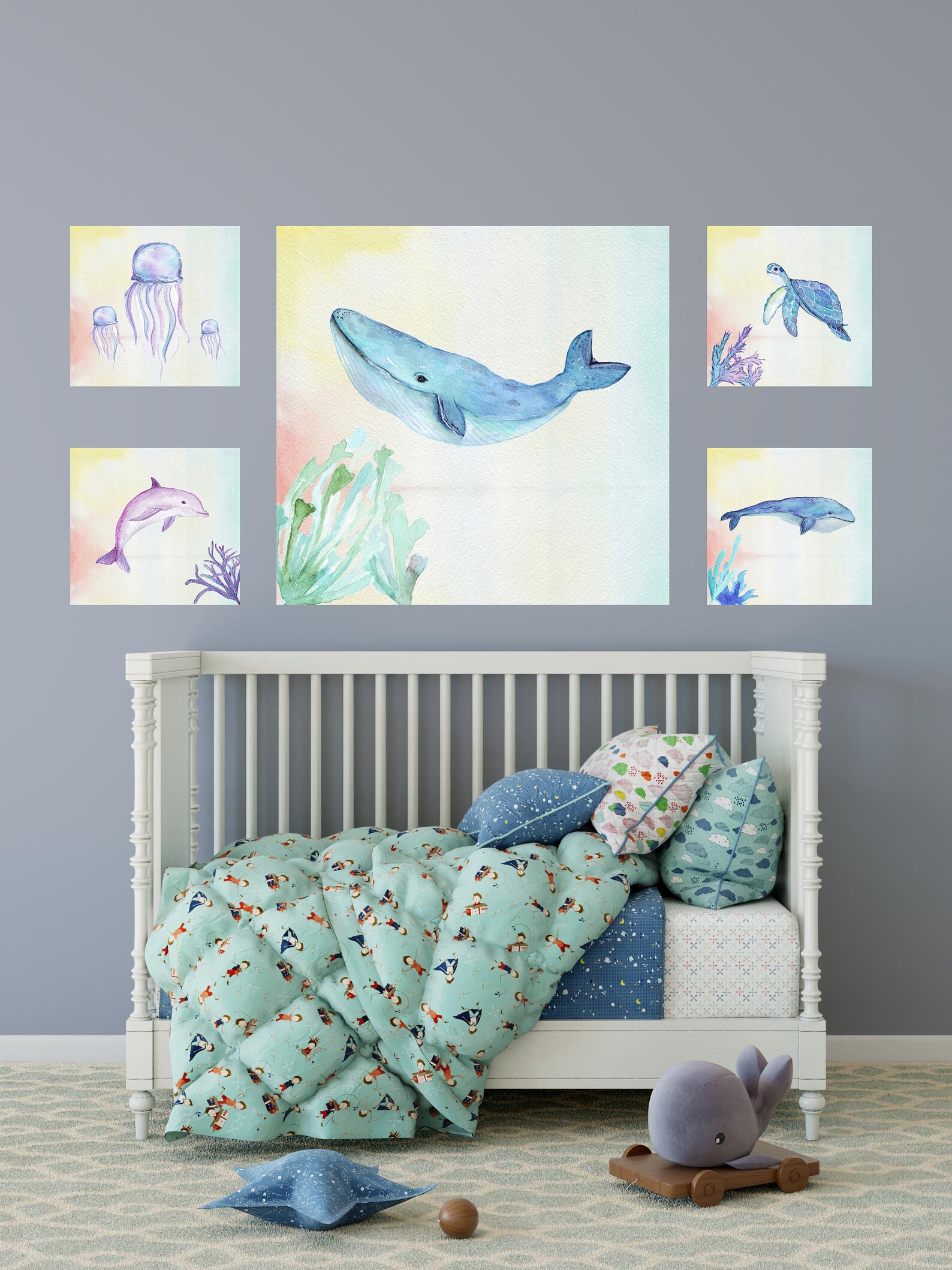 Ocean Theme Printable Nursery Wall Art Sea Animals Watercolor Etsy