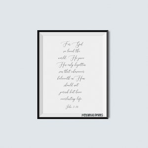 John 3:16 Printable Bible Verse Wall Art Modern Christian Gallery Wall Instant Digital Download Black Typography Art Print Gift Idea
