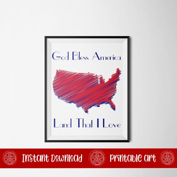 God Bless America Printable Wall Art Americana Decor Instant Digital Patriotic Gallery 4th Of July Print