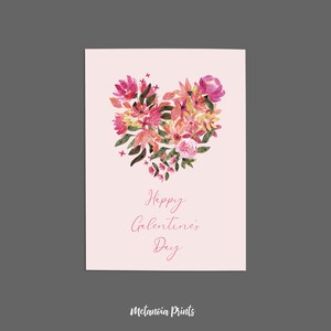 Happy Galentines Day Card | Printable Instant Digital Downloadable Card | Pink Watercolor Flowers Heart