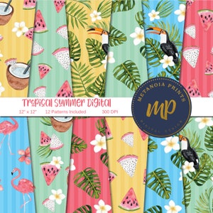 Tropical Watercolor Digital Paper Pack: Summer Patterns (Digital Download)