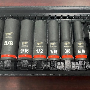 49-66-7024 Slim Profile 3/8 Impact Milwaukee Socket Holder Bin Set (Sockets and Milwaukee Packet box NOT Included)