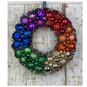 Rainbow Ornament Wreath, Pride Decor, Summer Mantel Wreath