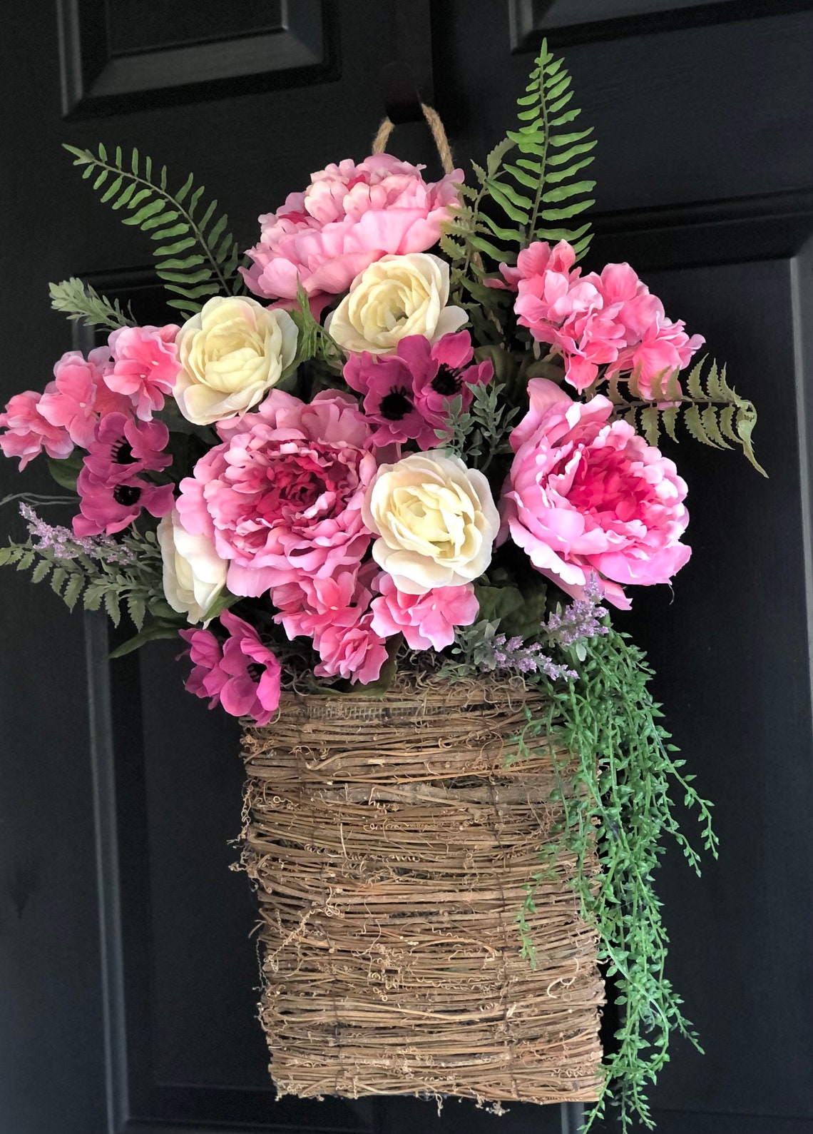 Large Floral Basket Flower Basket Wreath Spring Basket for Etsy