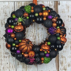 Green, Orange, Black  and Purple Halloween Wreath, Halloween Decoration, Pumpkin Wreath, Ornament Wreath, Wreath for Door