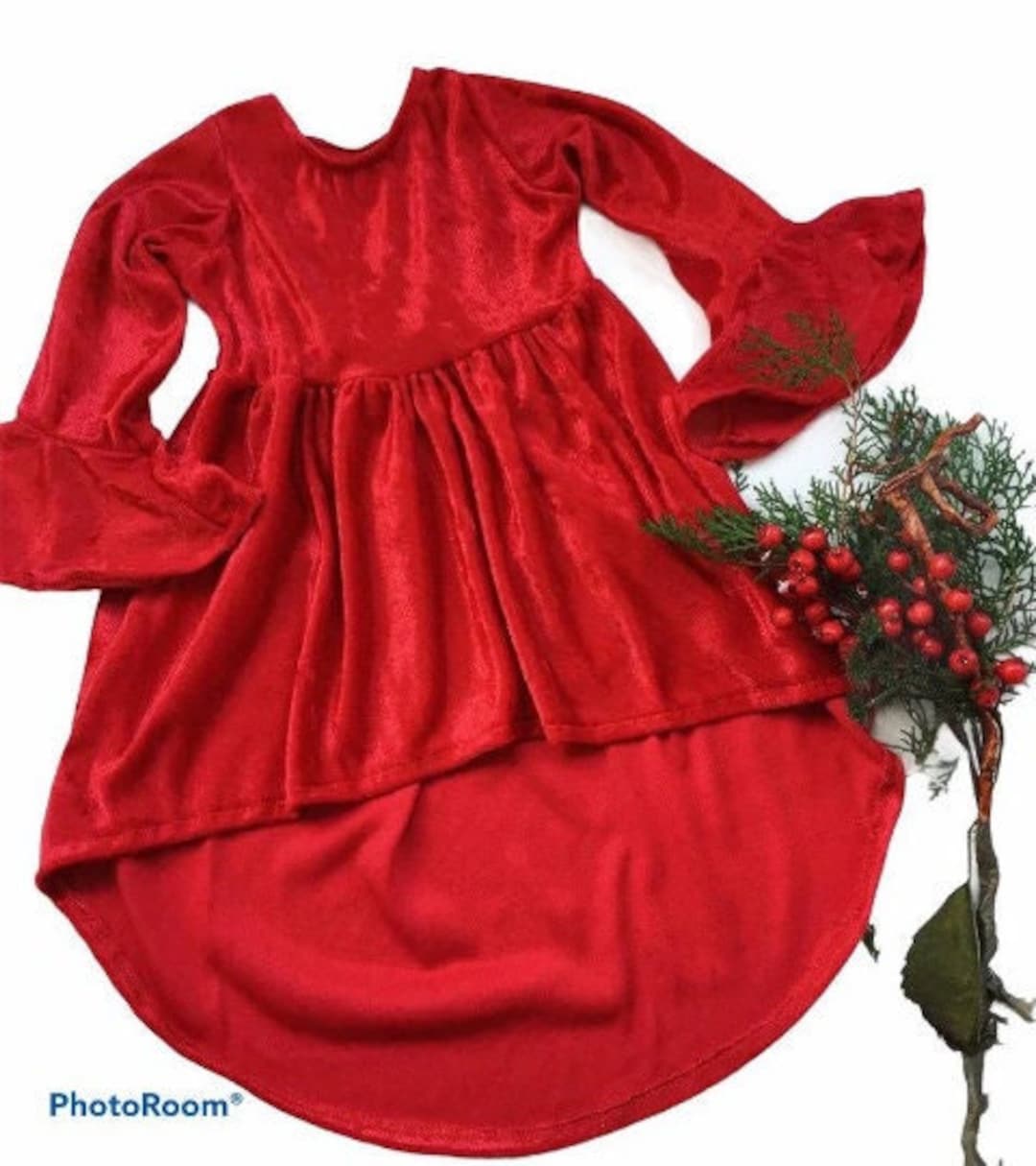 VELVET DRESS W/low Back and Bell Sleeve for Children Evening - Etsy