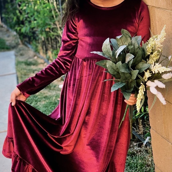 VELVET MAXI DRESS  for Children Evening Gown, Flower Girl, First Communion, Holy Communion, Parties, Birthdays, Christenings, Valentines