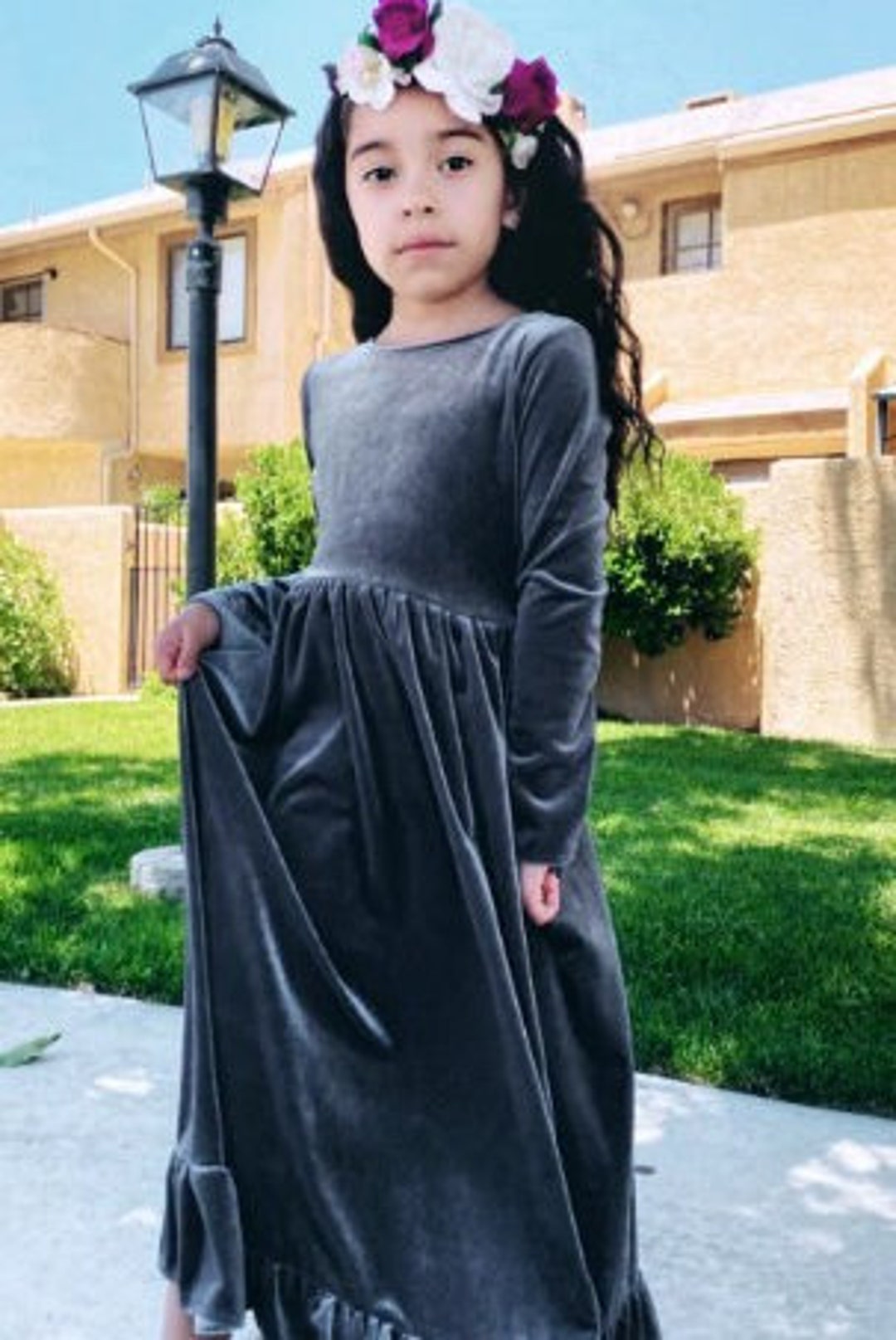 Girls velour maxi dress deals