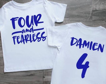 Camiseta de aniversário de 4 anos para menino, Camiseta de aniversário para menino de 4 anos, Camiseta de aniversário de quatro anos para meninos, Camiseta "Quatro e Destemido", Camiseta de aniversário de 4 anos para menino