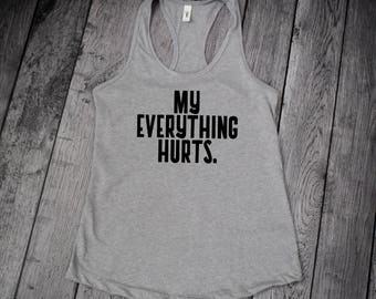Camisetas divertidas para hacer ejercicio para mujeres, camiseta sin mangas "Me duele todo", camisetas sin mangas para hacer ejercicio, camisetas de gimnasio para mujeres, camisetas sin mangas lindas para el gimnasio, camisetas sin mangas divertidas para el gimnasio para mujeres,