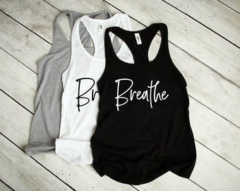 Camiseta sin mangas Breathe para niñas, camisetas de levantamiento de pesas para mujer, camisetas motivacionales para gimnasio, ropa deportiva para niñas, camisetas de cardio, camiseta sin mangas para gimnasio