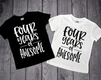 Camisetas de aniversário de 4 anos, Camiseta de algodão macio "Quatro Anos de Incrível" para crianças de 4 anos.