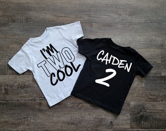 2nd Birthday Shirt, Im Two Cool Birthday Shirt, Boys 2 years old Birthday  Shirt, 2nd birthday Party  shirt with Name bday tshirt