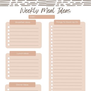 Weekly Meal Ideas/Meal Planning Template with Grocery List Printable