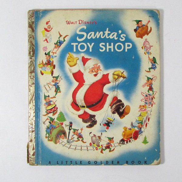 Vintage 1950 Walt Disney’s Santa’s Toy Shop Little Golden Book “A” copy first edition first printing Illustrated #D16 LGB elves dolls gifts