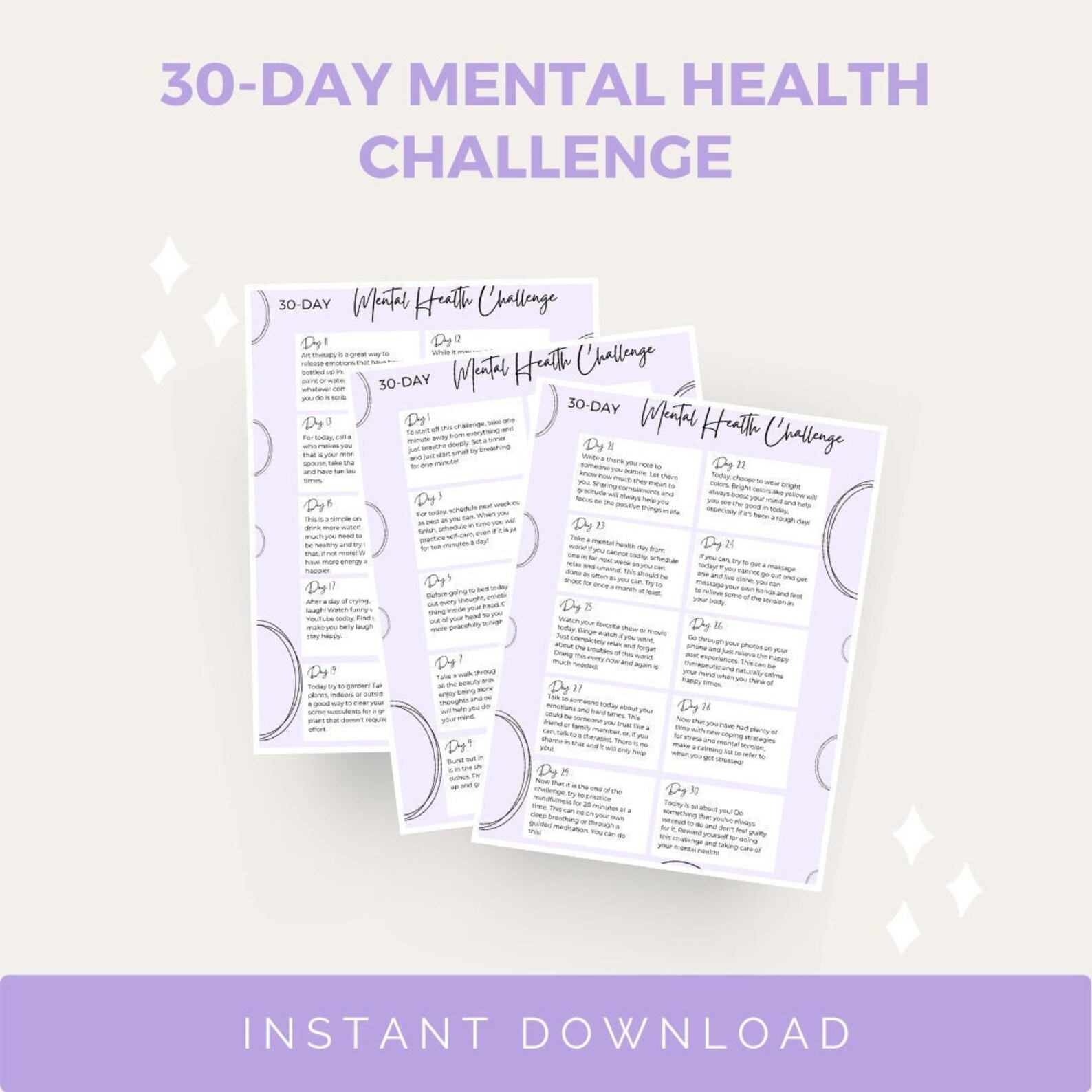 30-day Mental Health Challenge Printable Mental Health Gifts Stress