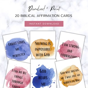 20 Daily Bible Affirmation Cards | Bible Verse Cards | Christian Affirmation Cards | Printable Biblical Affirmation Deck | Scripture Cards