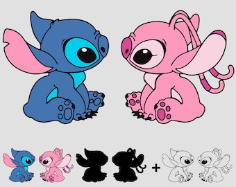 Stitch & Angel Colour Easy Cut Layered Download Digital File svg, png, dxf, pdf | Silhouette Cricut Laser Cutting Files