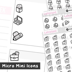 Micro mini íconos para el trabajo y la escuela, calcomanías digitales, calcomanías de Goodnotes, calcomanías de planificación, calcomanías imprimibles para planificadores, precortadas