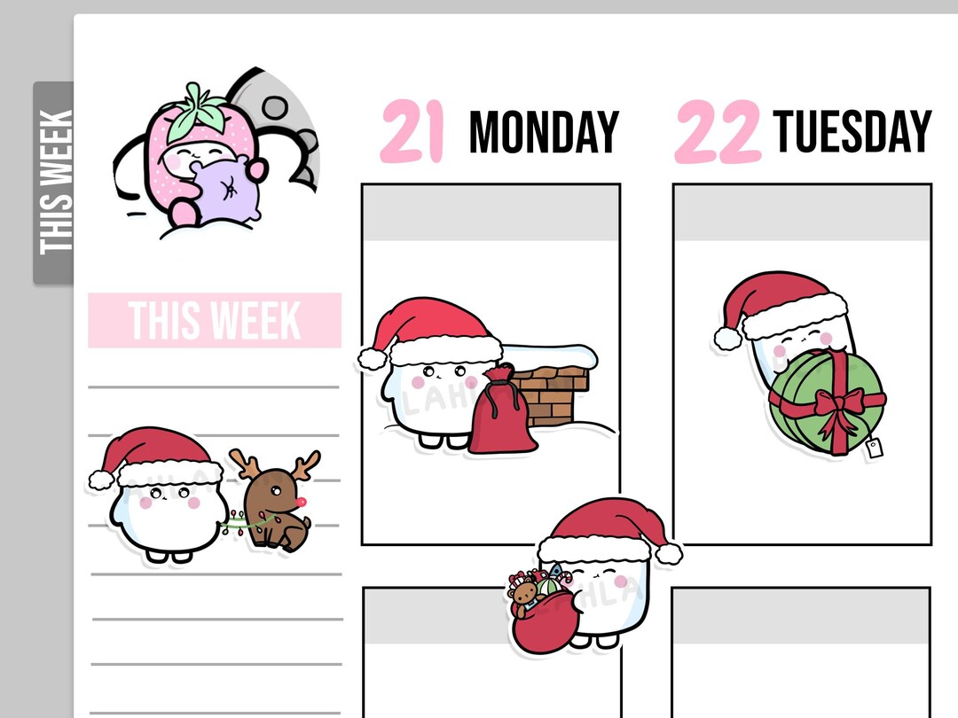 Mallow The Rascal Stickers Mallow Santa Digital Stickers, Goodnotes Stickers, Planning Stickers ...