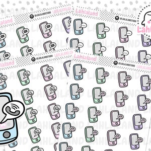 Peut inclure: Une feuille d'autocollants représentant un téléphone de dessin animé avec une bulle de dialogue. Le téléphone est de différentes couleurs, notamment bleu, rose, vert et violet. Les autocollants sont parfaits pour ajouter une touche de fantaisie aux agendas, aux journaux et aux ordinateurs portables.