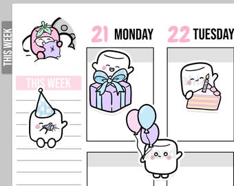 Birthday Digital Stickers, Party Stickers, Birthday Printable Stickers, Pre-cropped, Goodnotes Stickers, Character Stickers, PNG Stickers