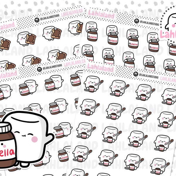 Nutella digitale stickers, Nutella stickers, Nutella afdrukbare stickers, voorgesneden, Goodnotes stickers, karakterstickers, PNG-stickers