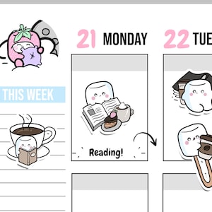 Coffee Digital Stickers, Reading Stickers, Coffee Printable Stickers, Pre-cropped, Goodnotes Stickers, Character Stickers, PNG Stickers iPad