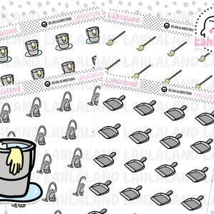 Cleaning Digital Stickers, Cleaning Stickers, Chores Printable Stickers, Pre-cropped, Goodnotes Stickers, Character Stickers, PNG Stickers