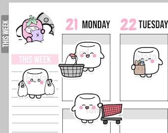 Groceries Digital Stickers, Shopping Stickers, Grocery Printable Stickers, Pre-cropped, Goodnotes Stickers, Character Stickers, PNG Stickers