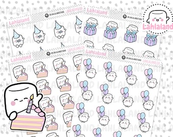 Birthday Digital Stickers, Party Stickers, Birthday Printable Stickers, Pre-cropped, Goodnotes Stickers, Character Stickers, PNG Stickers