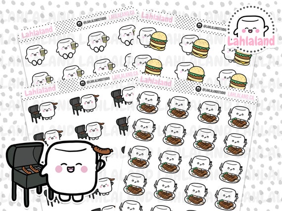 BBQ Digital Stickers, Bbq Stickers, Bbq Printable Stickers, Pre-cropped, Goodnotes Stickers, Character Stickers, PNG Stickers