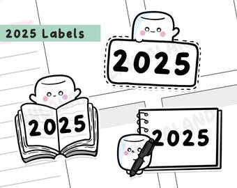 2025 Etiketten Digitale Aufkleber, Funktionale Aufkleber, druckbare Aufkleber, Pre-cropped, Goodnotes-Aufkleber, PNG-Aufkleber